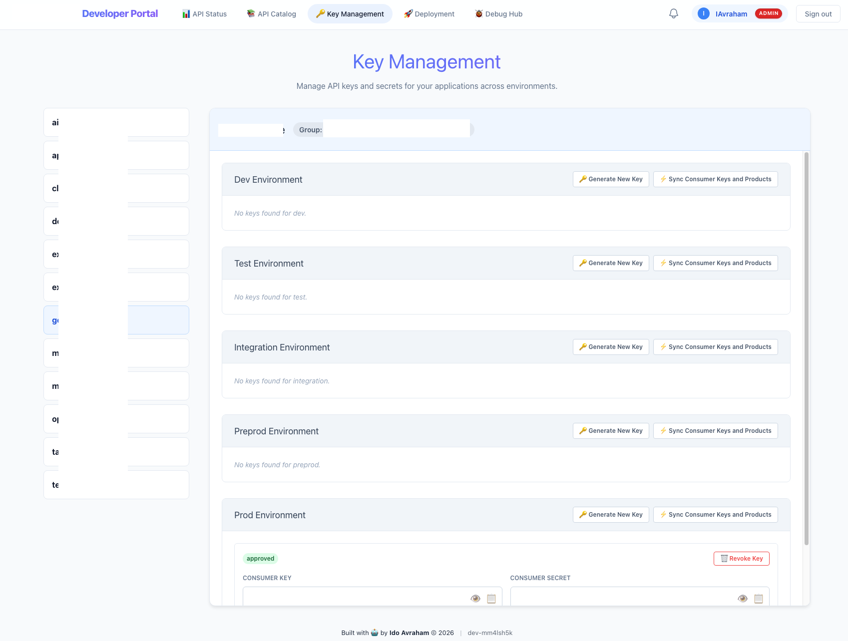 Apigee Portal — Application and key management